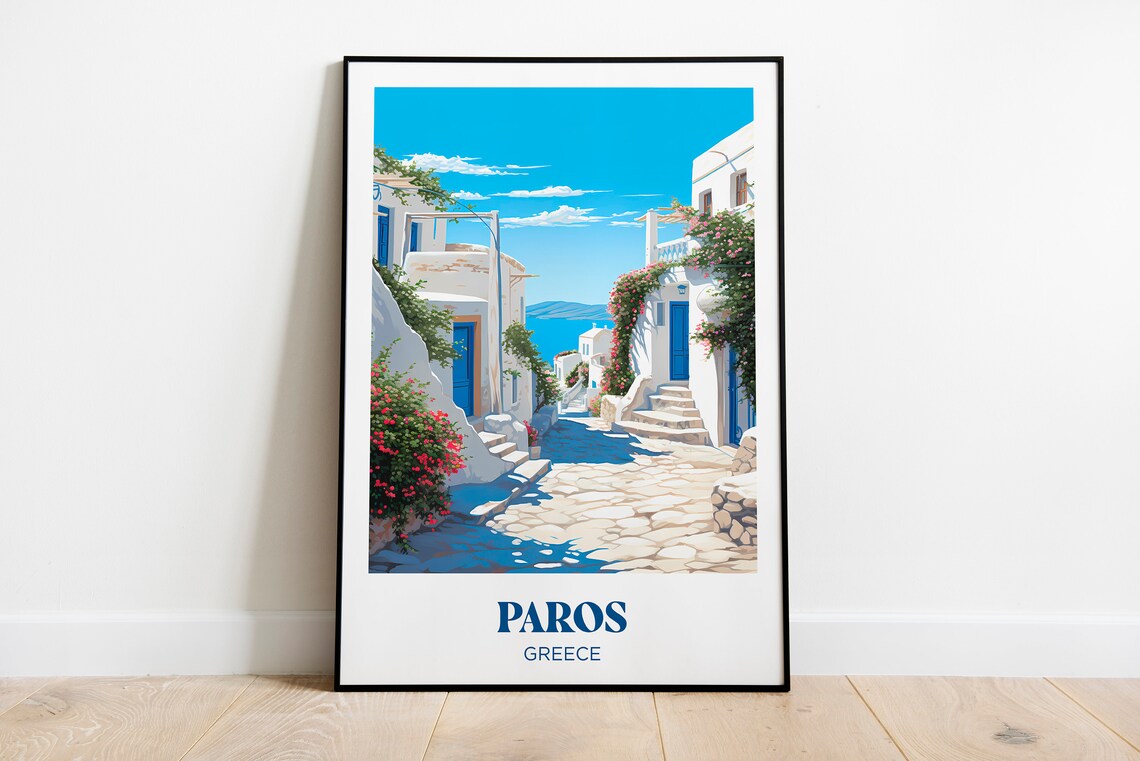 Paros Travel Poster, Greece Watercolor Art Print