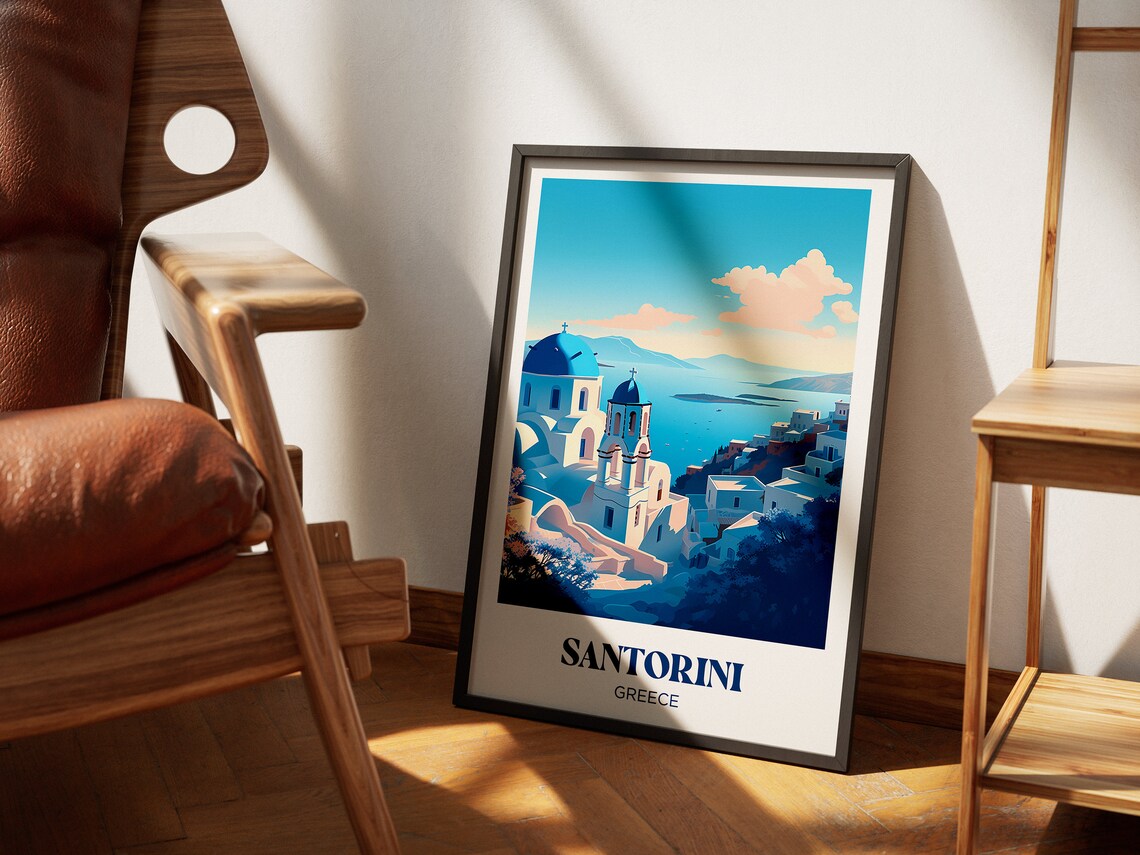 Santorin Travel Poster, Greece Watercolor Art Print - Image 4