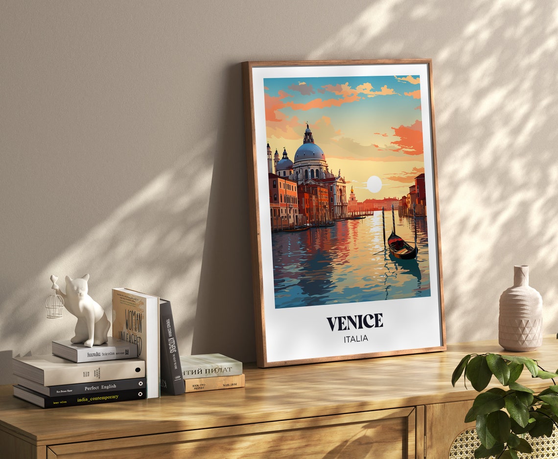 Venice Italia Grand Canal Gondola Sunset Illustration Poster - Image 4