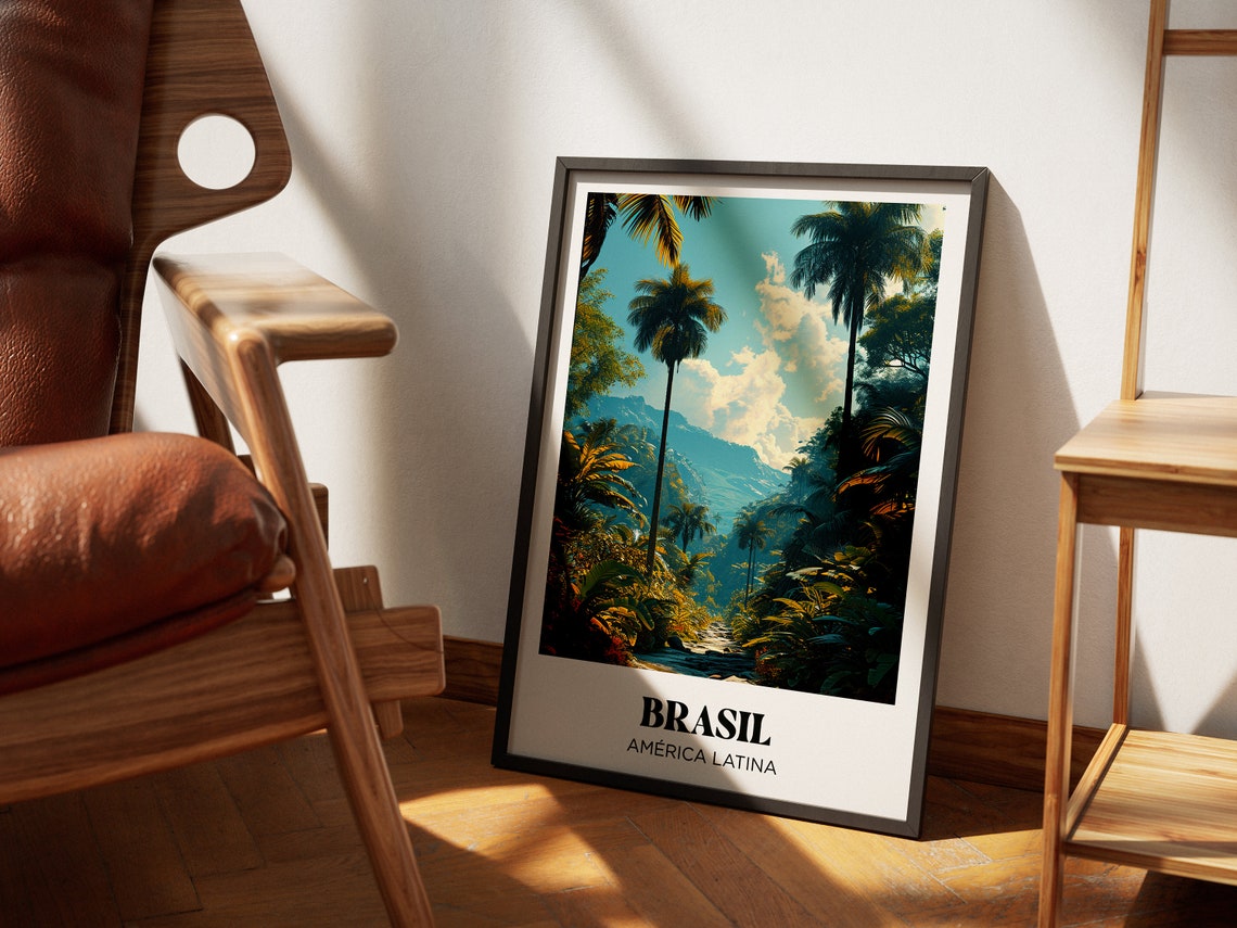 Brasil Tropical Palm Jungle Mountains Lush Illustration Travel Poster - Image 2
