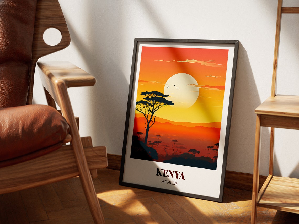 Kenya Africa Savanna Sunset Acacia Tree Wildlife Travel Poster - Image 4