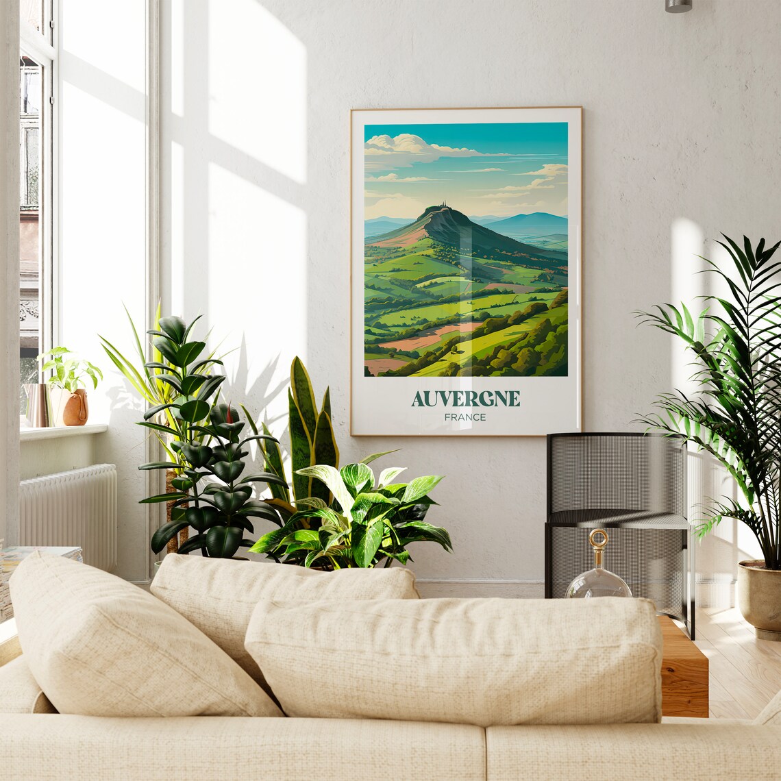 Auvergne France Volcanic Peak Green Valley Countryside Travel Poster - Image 3