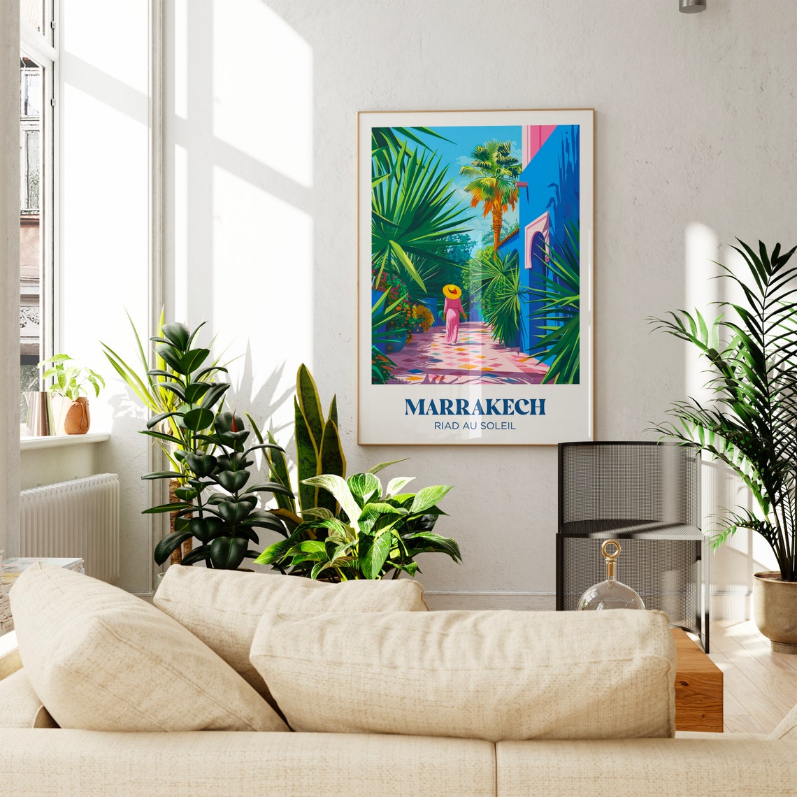 Marrakech Morocco Blue Riad Garden Palm Courtyard Travel Poster - Image 2