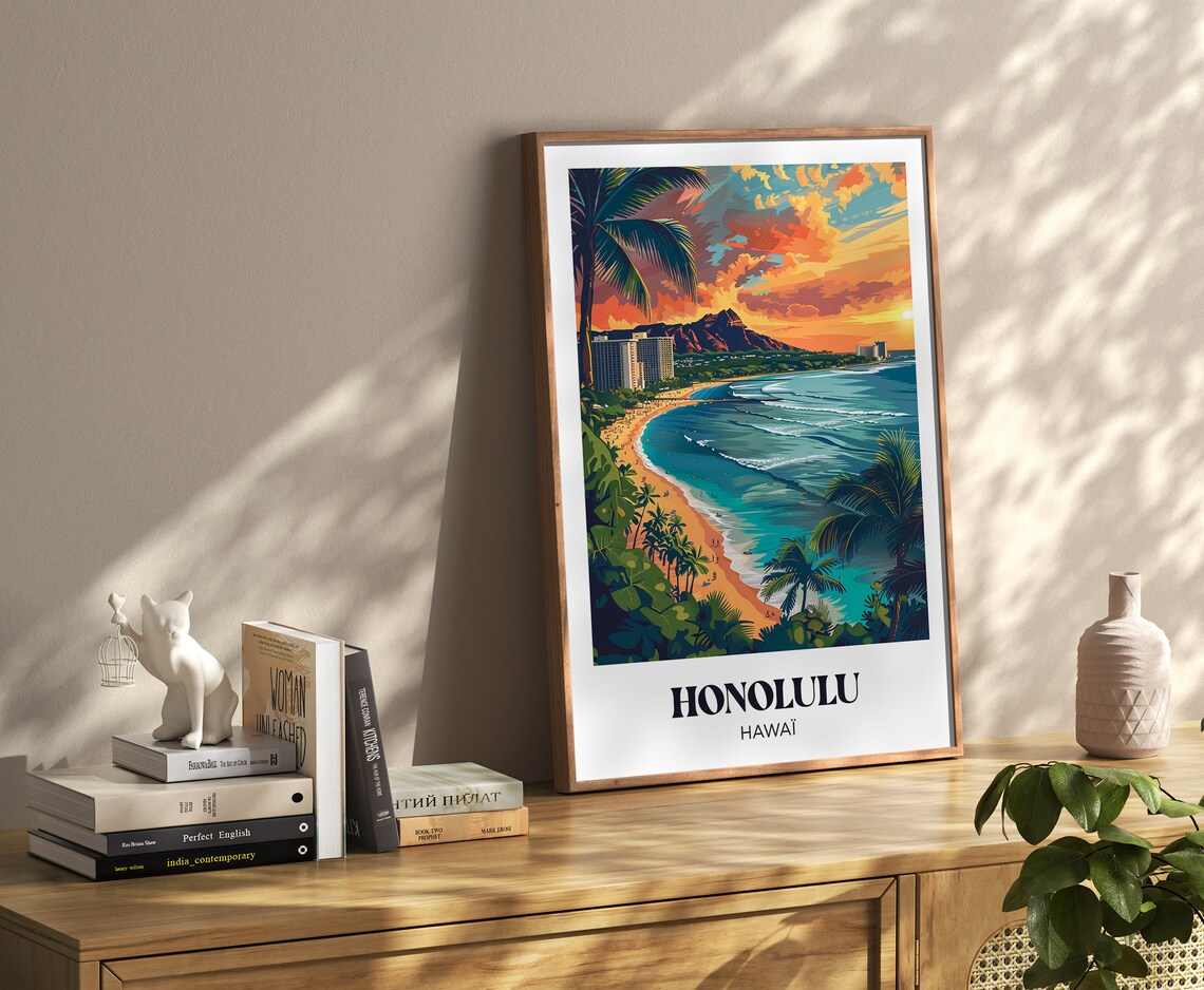 Honolulu Hawaii Travel Poster, Illustrated Travel Print - Image 4