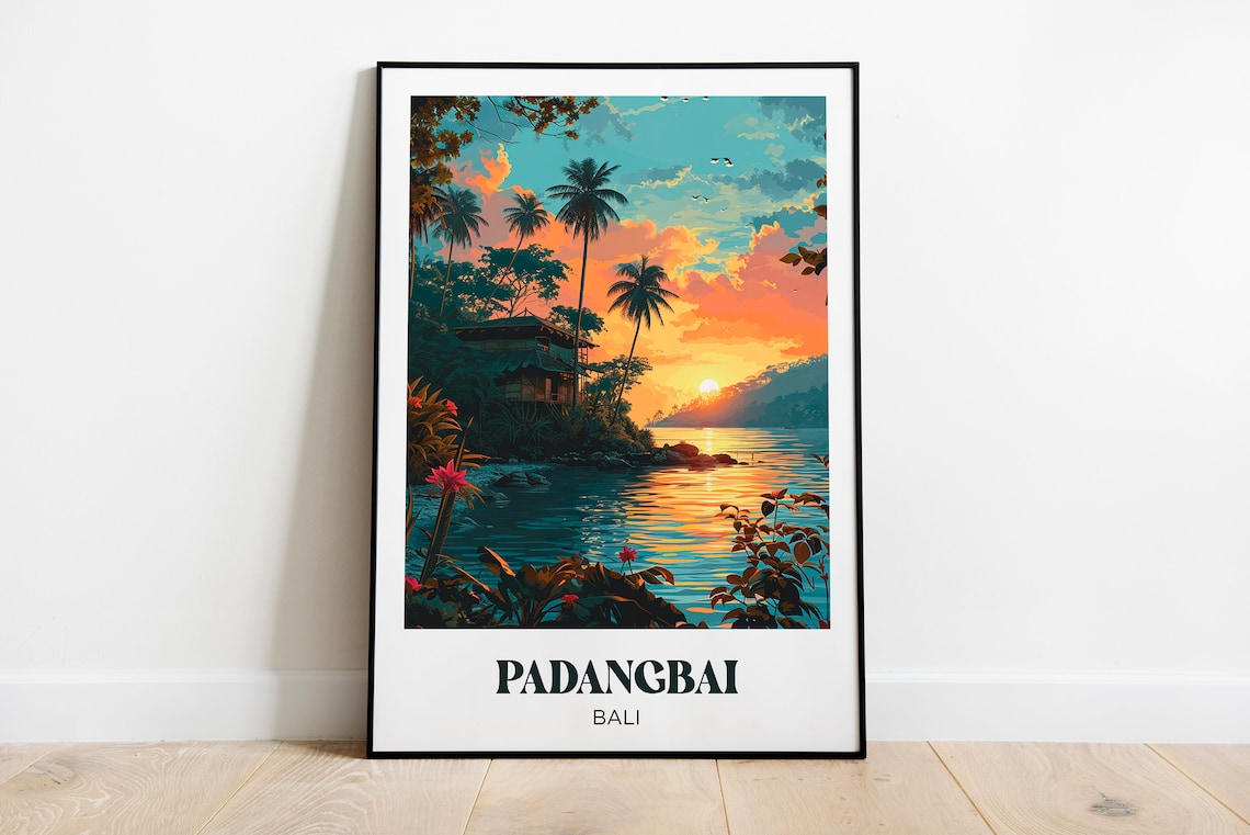 Bali Travel Poster, Padangbai Watercolor Wall Art