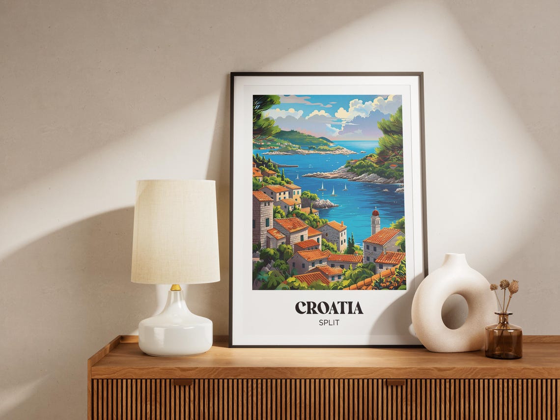 Split Croatia Hillside Harbor Town Sailboat Bay Travel Poster - Image 3