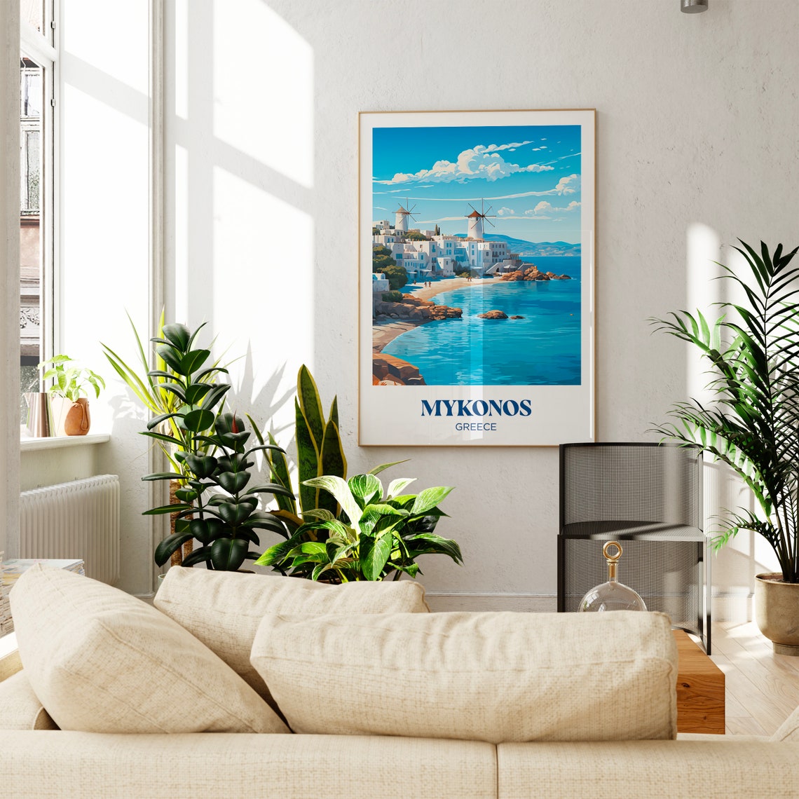 Mykonos Greece Windmills Whitewashed Town Aegean Sea Travel Poster - Image 2