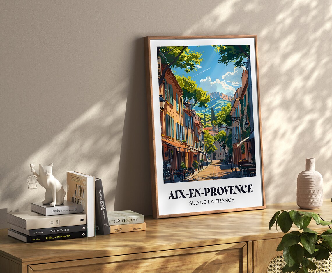 Aix-en-Provence France Sunny Old Town Street Mountain View Poster - Image 4
