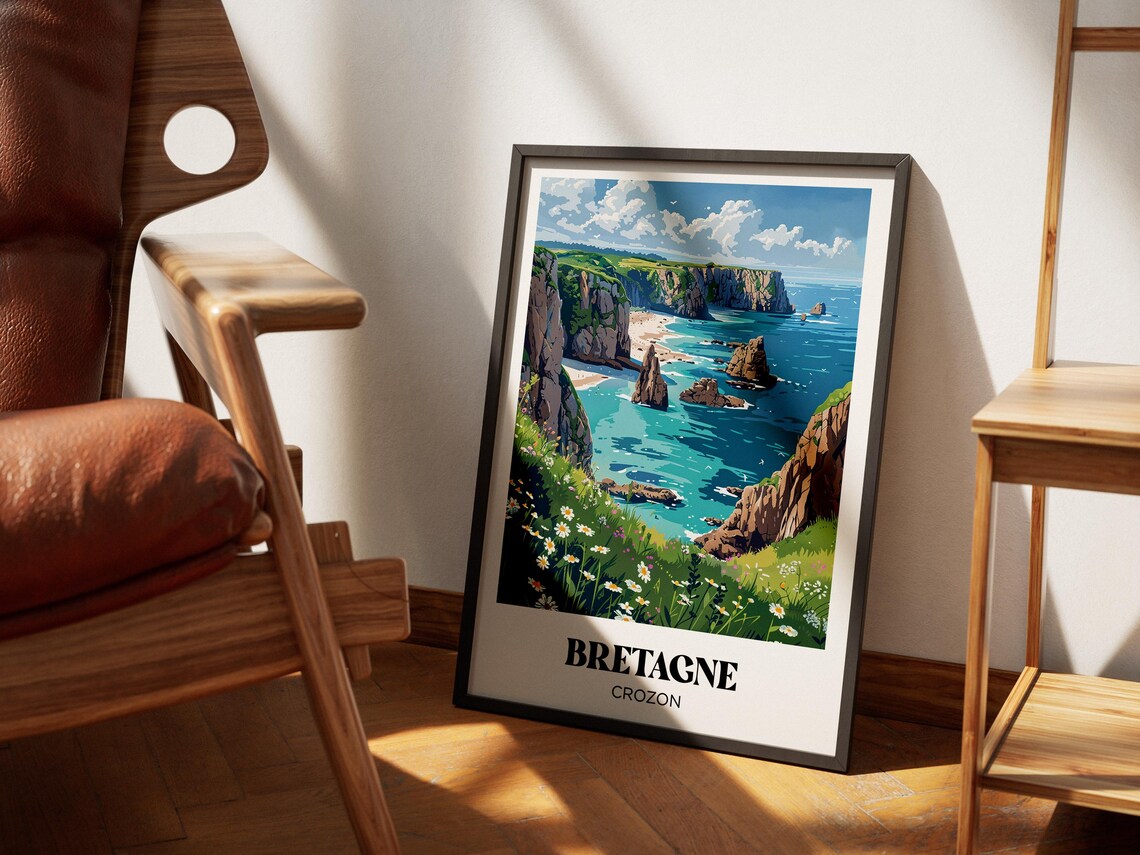 Bretagne Crozon France Sea Cliffs Sea Stacks Wildflowers Travel Poster - Image 2