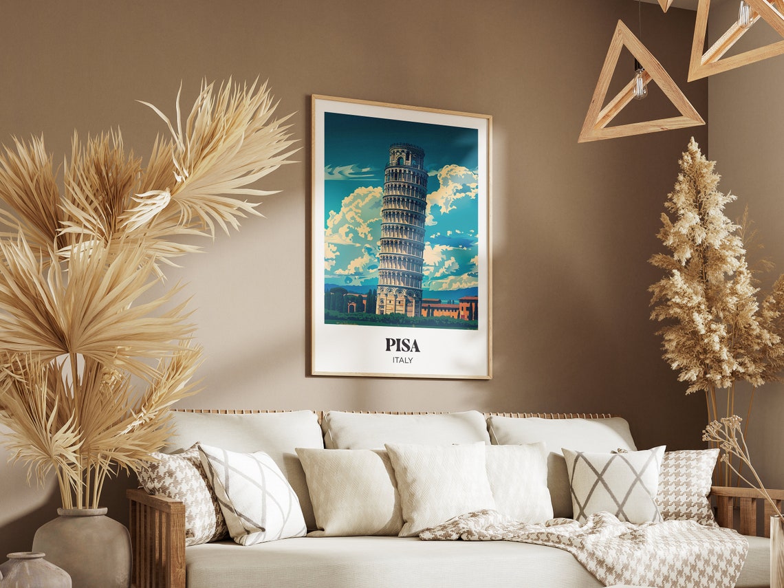 Pisa Italy Leaning Tower Tuscan Skyline Iconic Vintage Travel Poster - Image 2