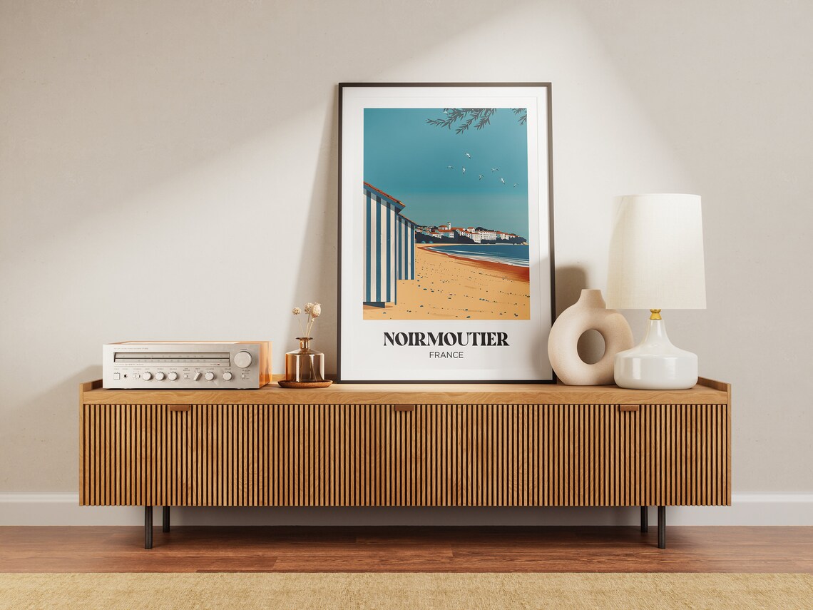 Noirmoutier France Striped Beach Cabins Coastal Town Travel Poster - Image 3