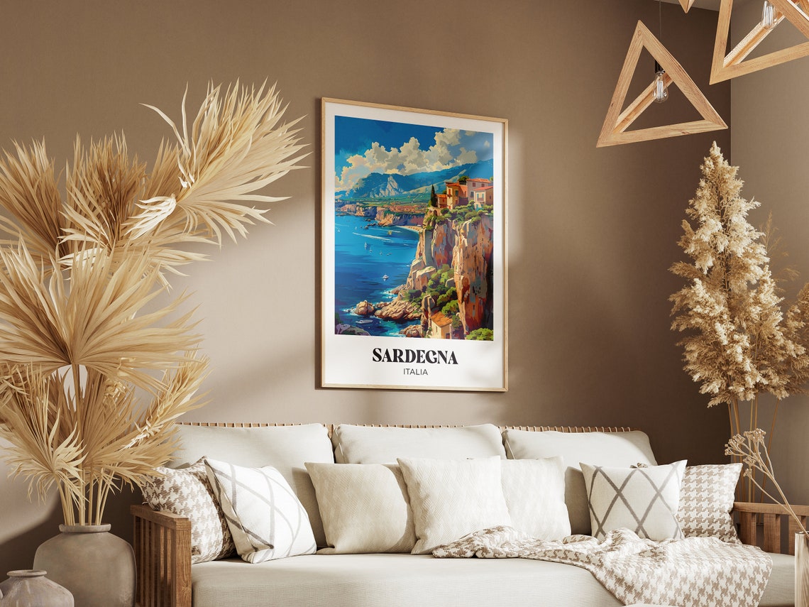 Sardegna Italia Dramatic Sea Cliffs Coastal Village Travel Poster - Image 2