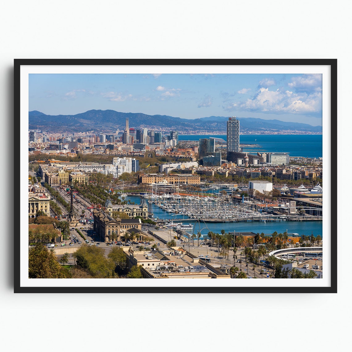 Barcelona Harbor Marina Port Vell Aerial City Skyline Poster
