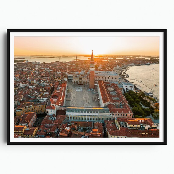 Venice Saint Marks Square Sunrise Aerial Campanile Lagoon Poster