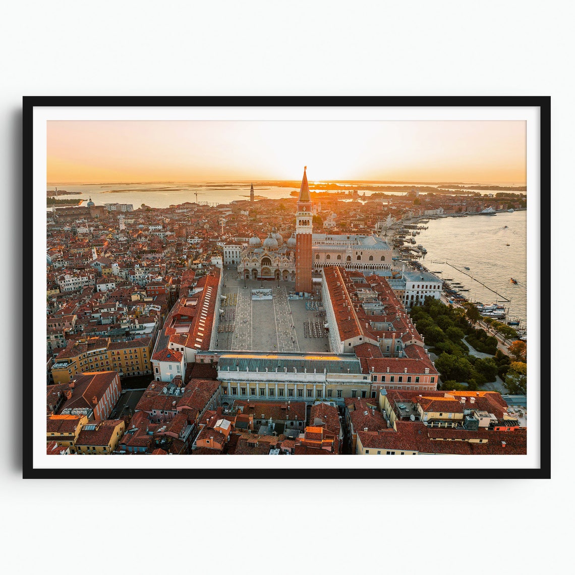 Venice Saint Marks Square Sunrise Aerial Campanile Lagoon Poster