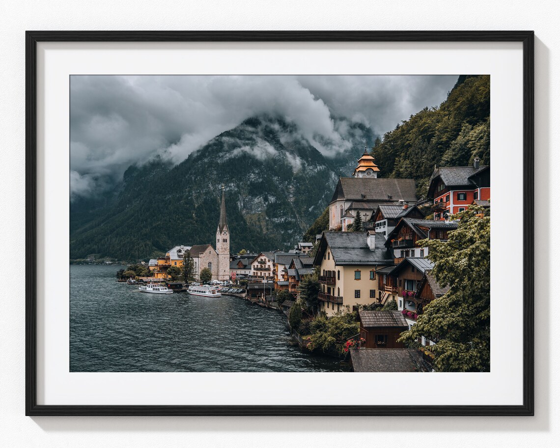 Hallstatt Village Moody Day Photo Print, Austria