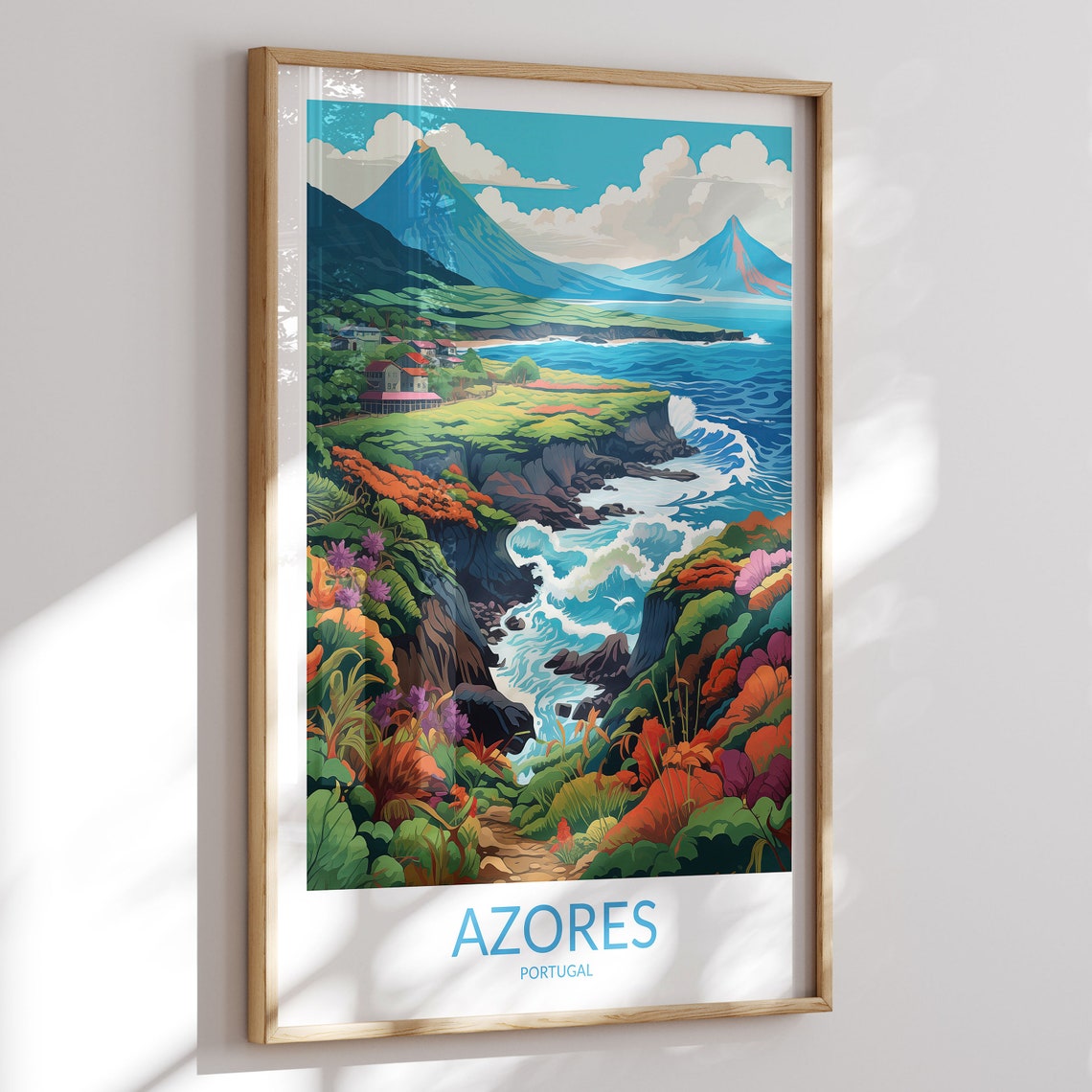 Azores Portugal Volcanic Coast Twin Peaks Crashing Waves Poster