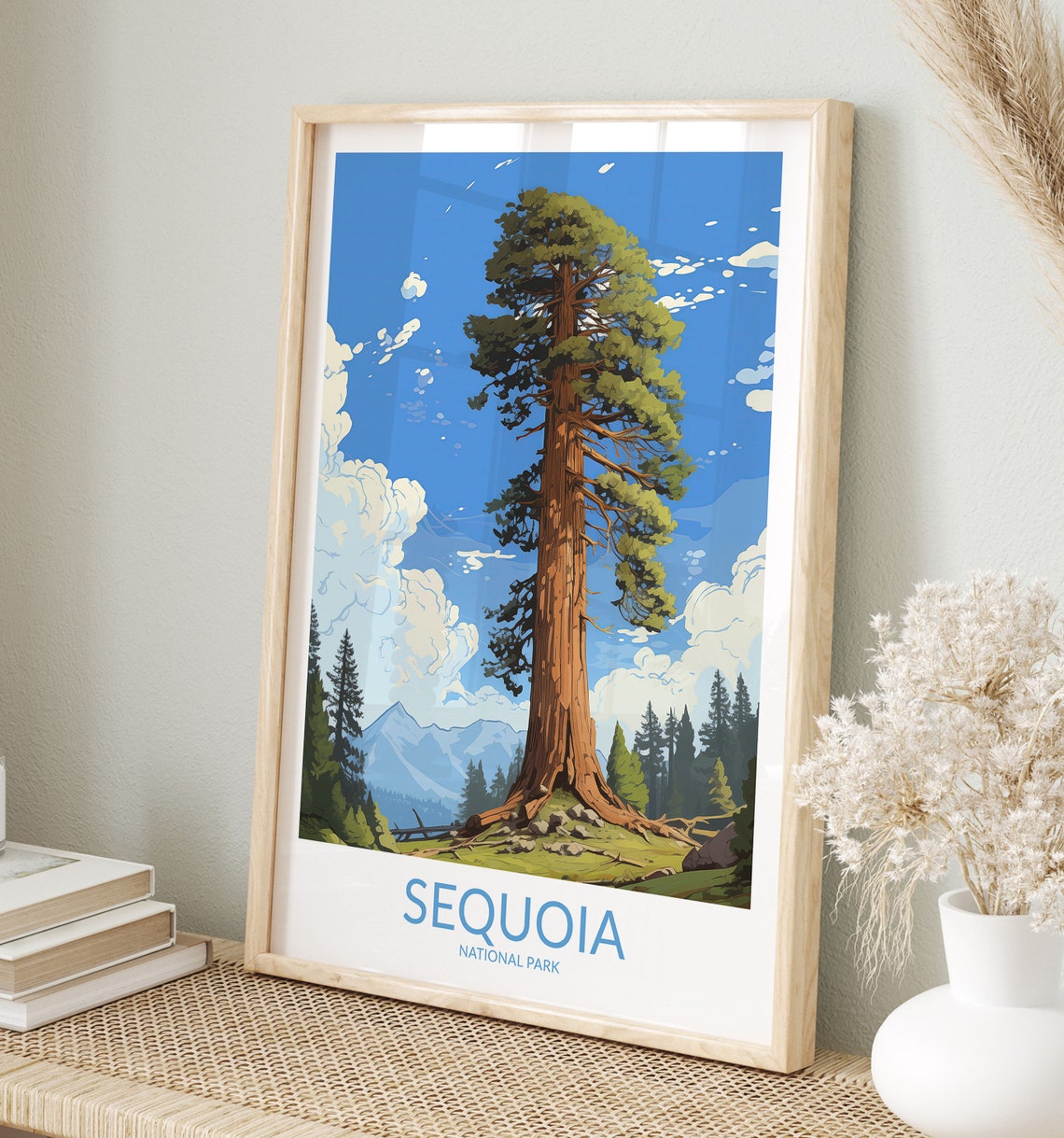 Sequoia National Park Towering Giant Redwood Tree Vintage Style Poster