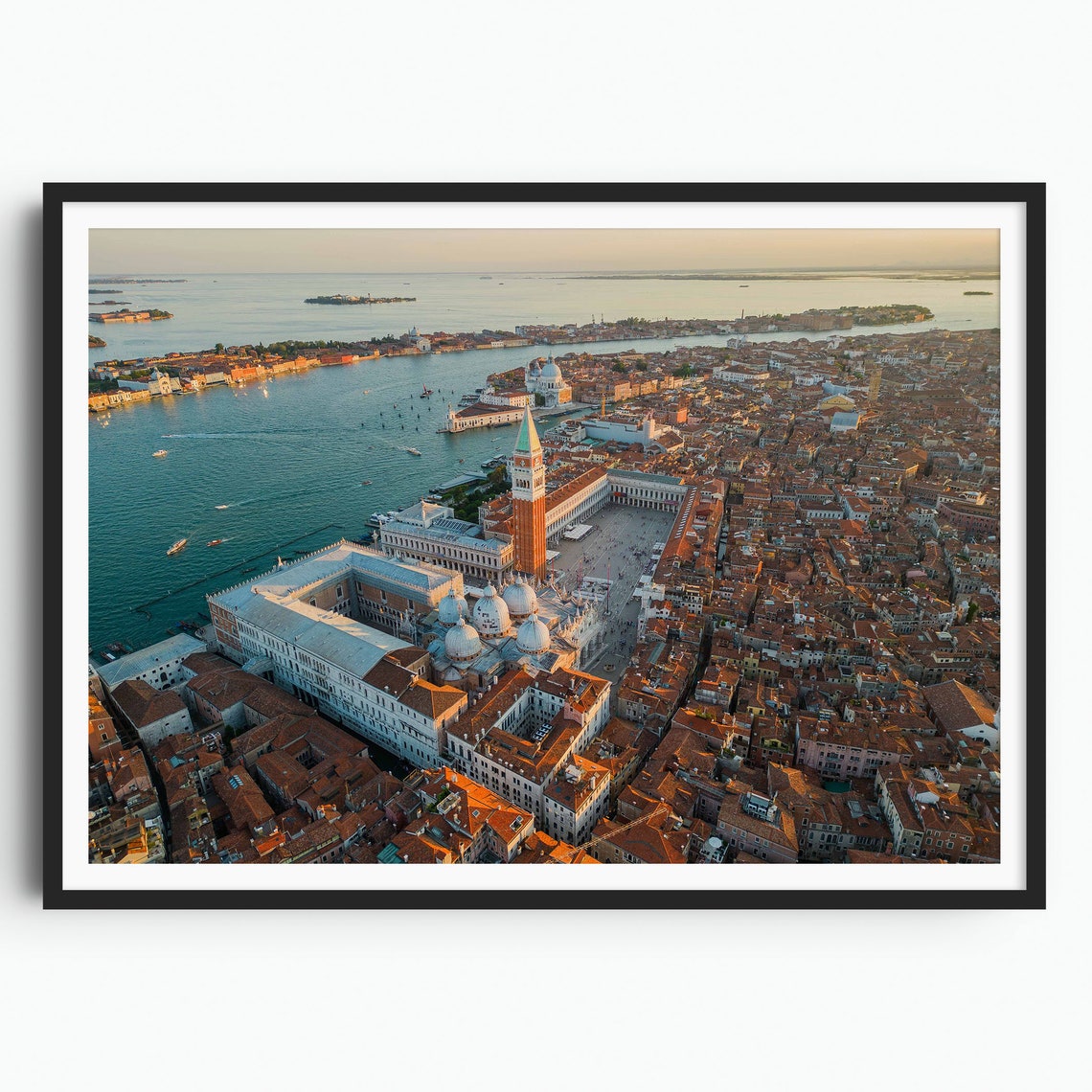 Venice Aerial View Of St Marks Square And Lagoon At Sunset Poster