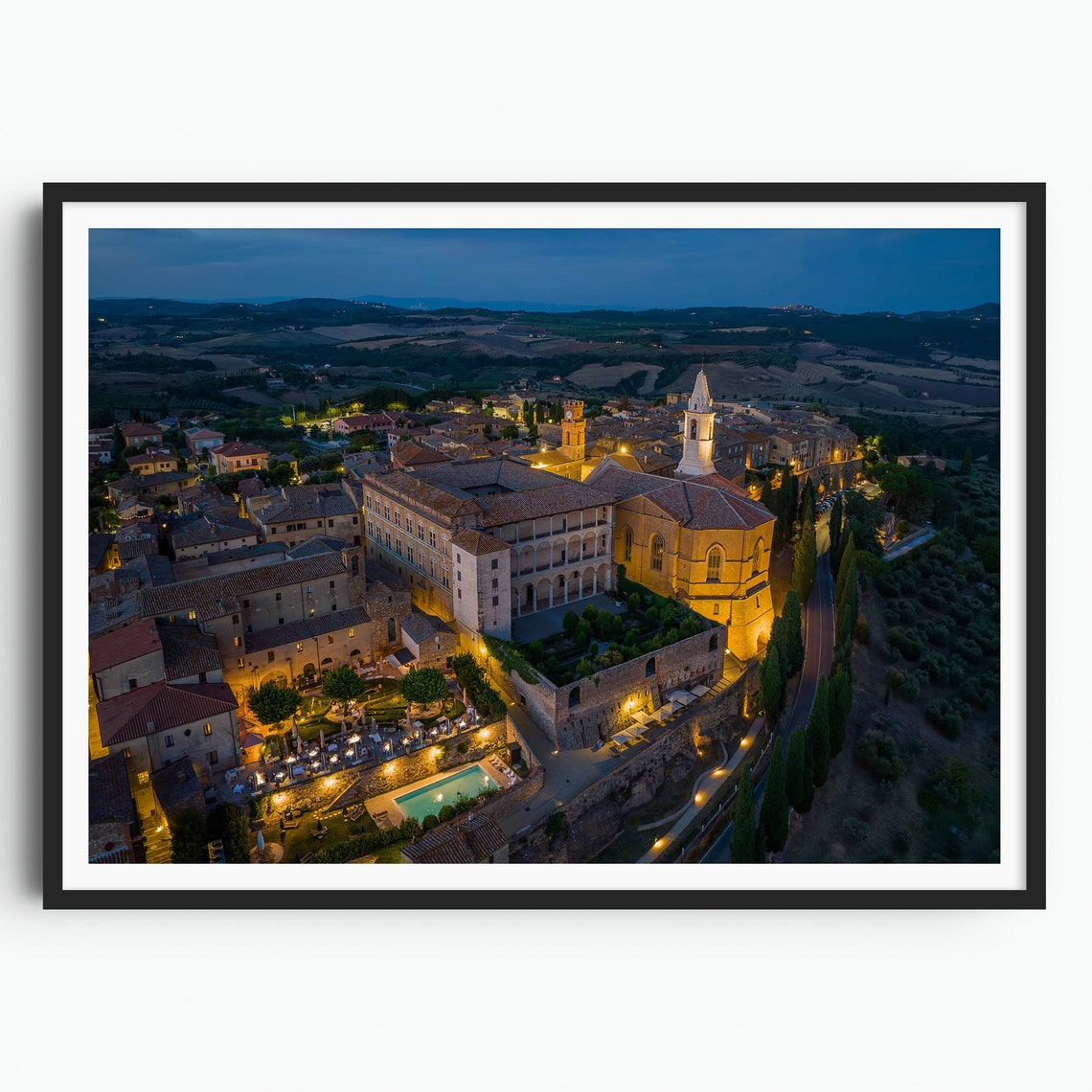 Pienza Print Italian Town Italy Wall Art Travel Gift Travel Poster Europe Print Tuscany Print Housewarming Night Aerial Photography