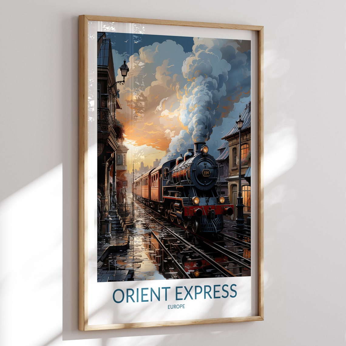 Orient Express Europe Steam Engine City Street Dusk Smoke Art Poster