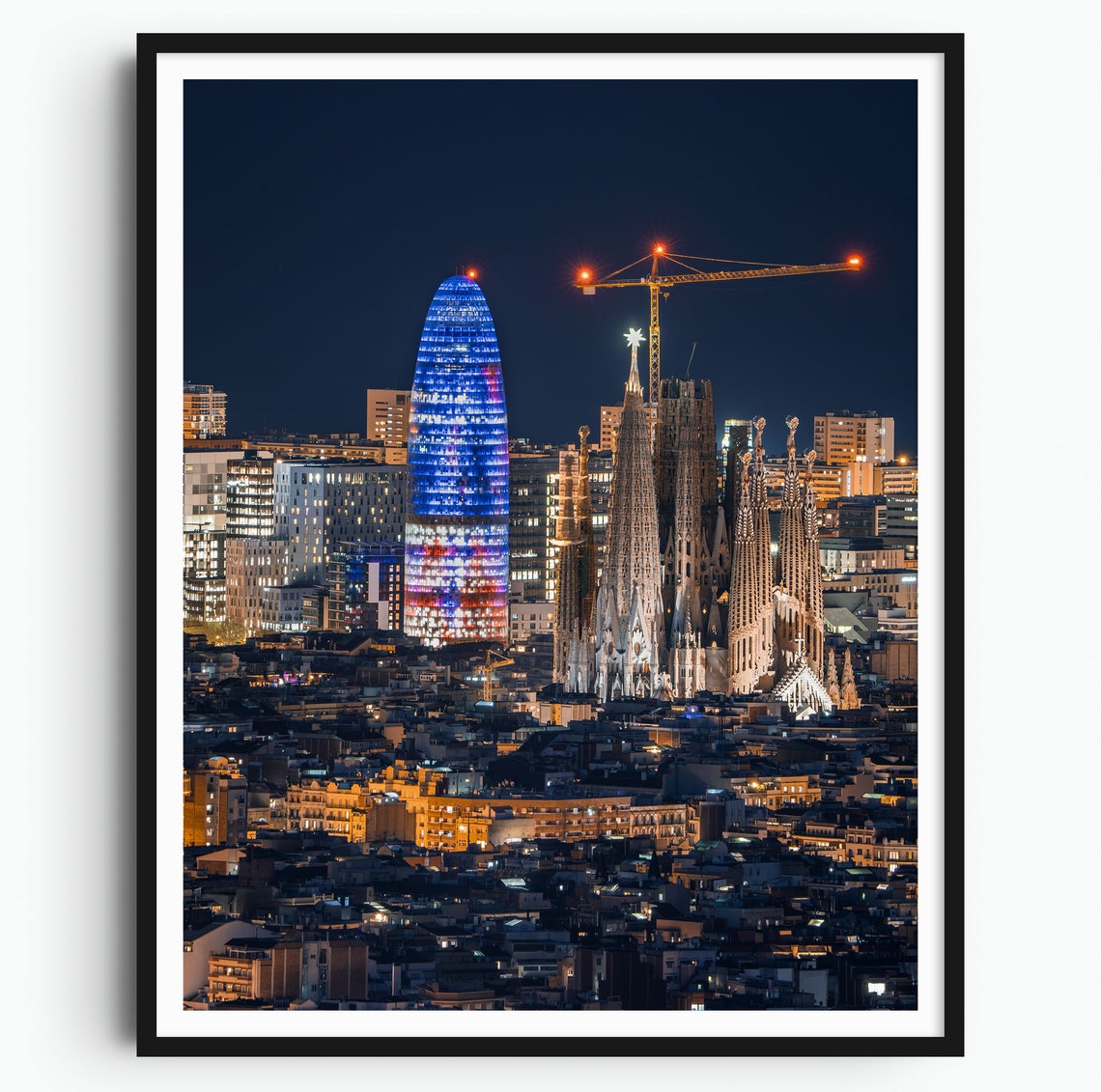 Barcelona Travel Print Sagrada Familia Gaudi Barcelona City Poster Spain Wall Art Print Barcelona Wall Decor Night Photography