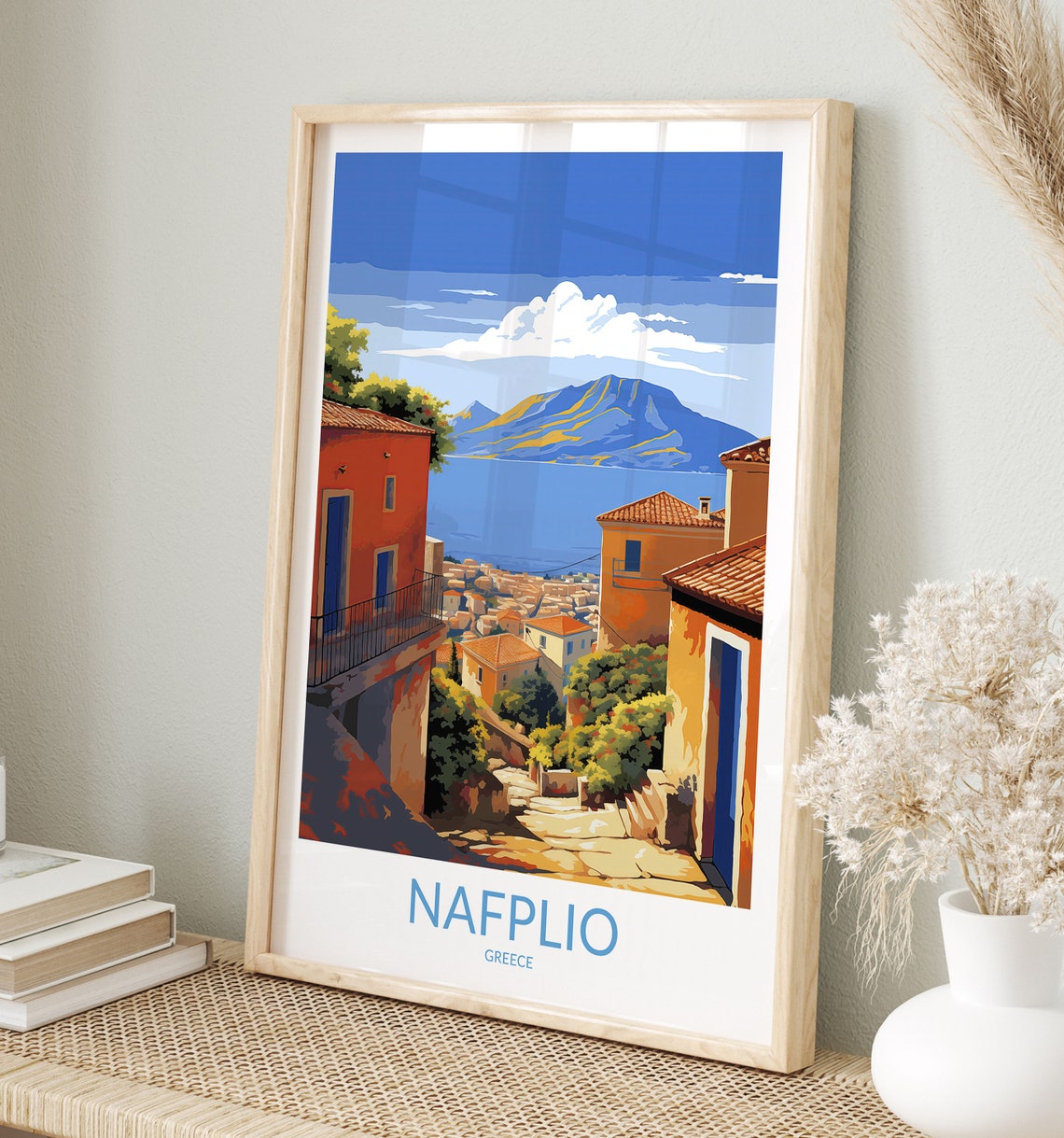 Nafplio Greece Old Town Streetscape Harbor View Travel Poster