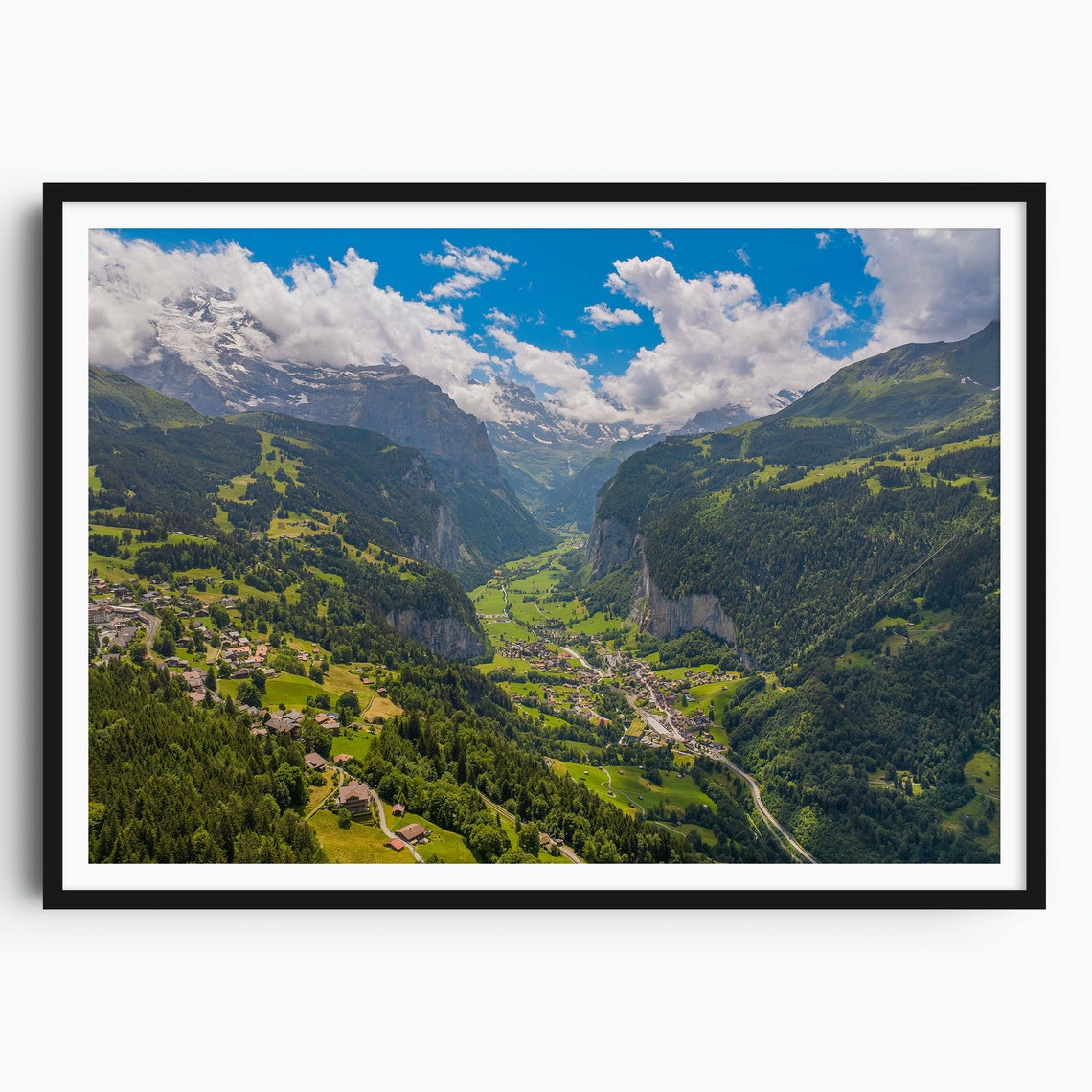 Switzerland Art Print Mountain Wall Art Swiss Alps Poster Mountain Lauterbrunnen Print Travel Poster Travel Gift Aerial Photography