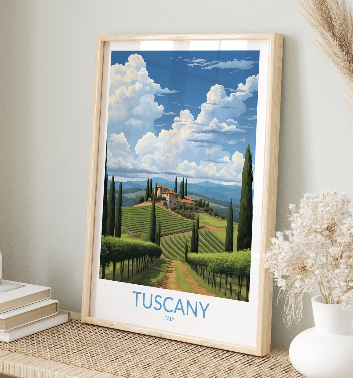 Tuscany Italy Vineyard Path Hilltop Villa Cypress Trees Poster