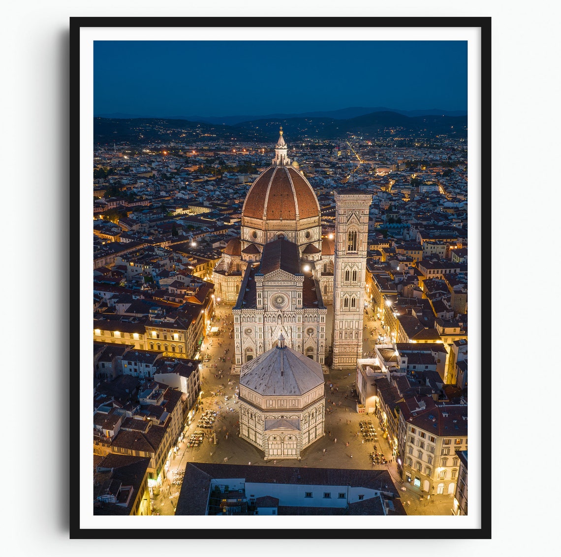Florence Duomo Night Aerial Illuminated Cathedral Italy Poster