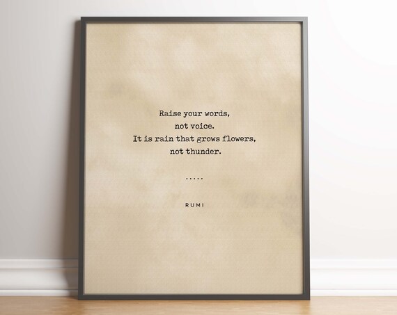 Rumi Raise Your Words Not Your Voice It Is Rain Typewriter Poster