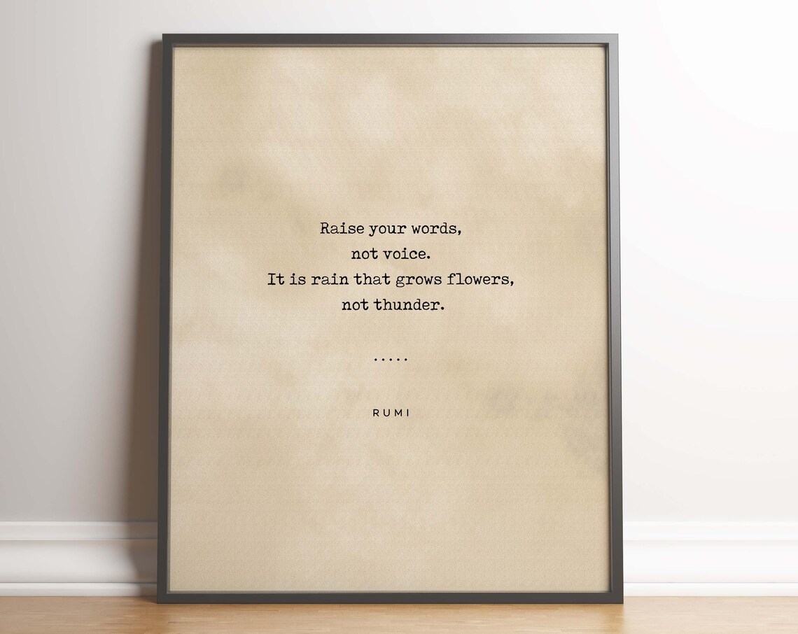 Rumi Raise Your Words Not Your Voice It Is Rain Typewriter Poster