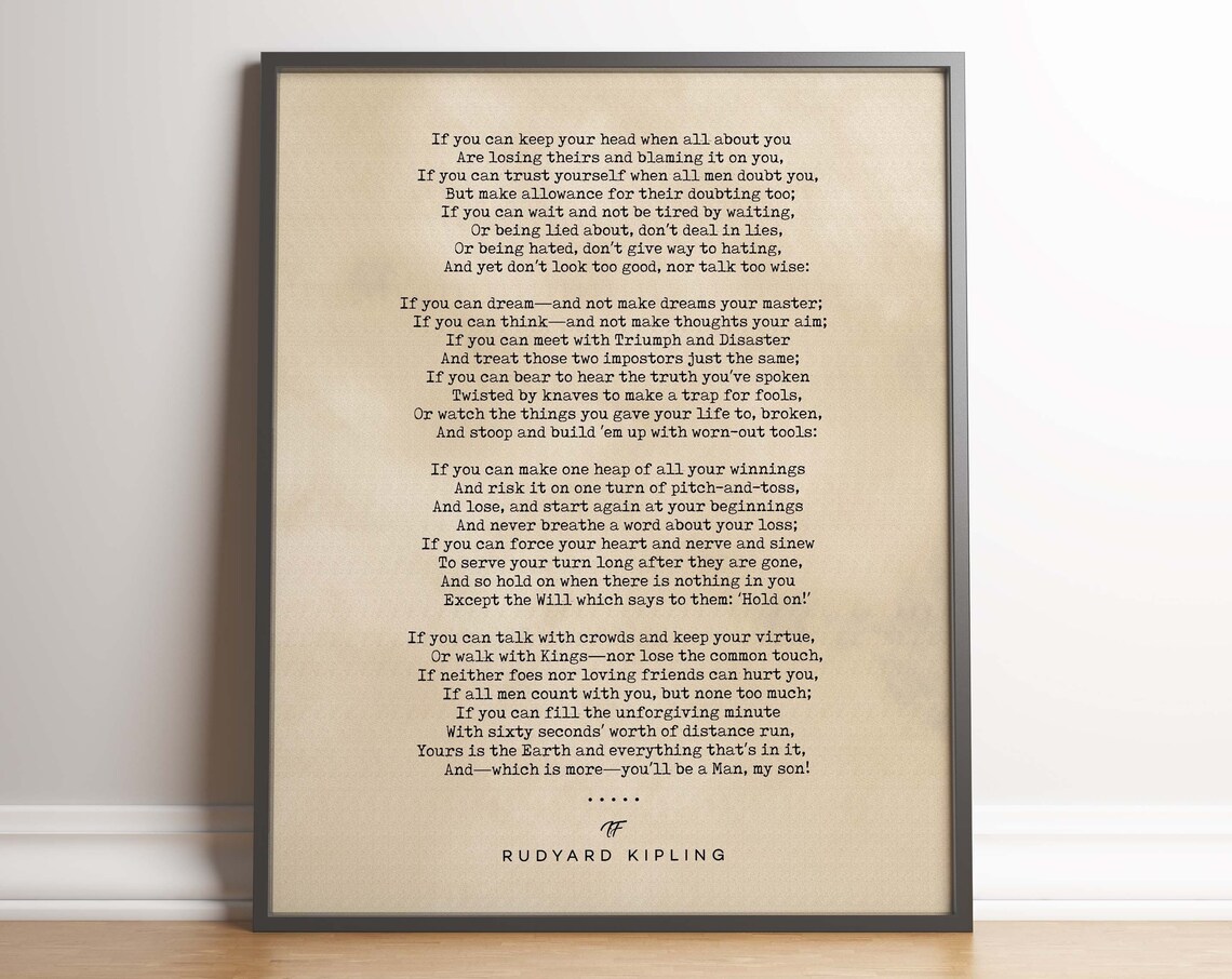 If By Rudyard Kipling, Motivational Literary Poster
