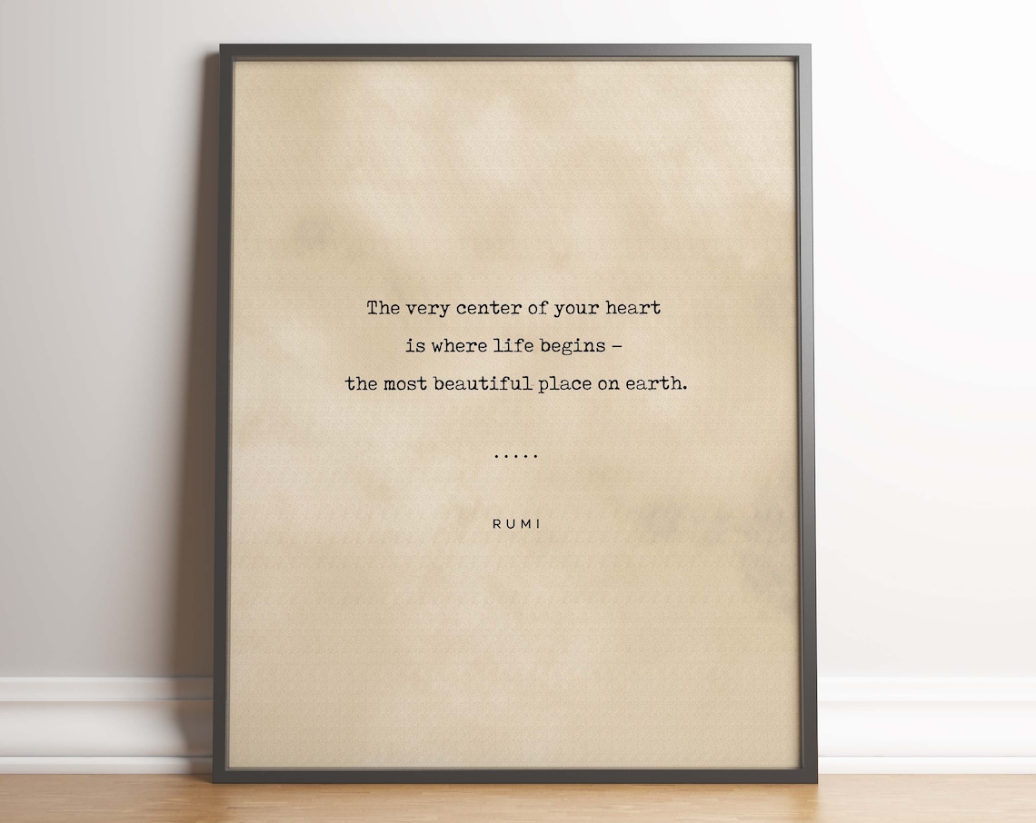 Rumi Center of Your Heart Where Life Begins Typewriter Poster
