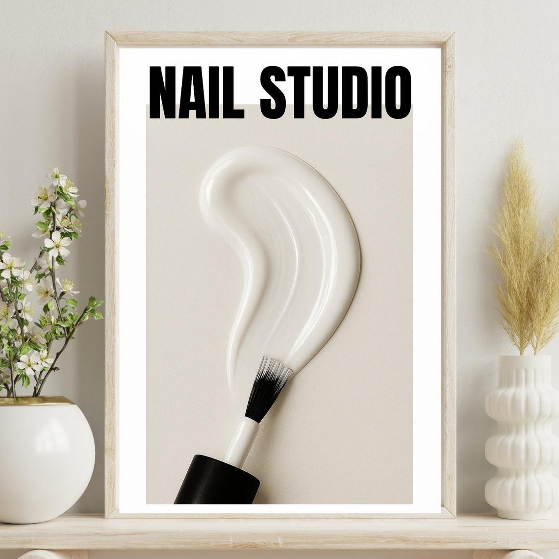 Nail Studio White Polish Swirl Brush Minimalist Salon Poster