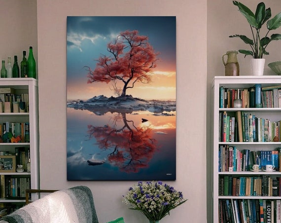 Reflective Tree Wall Art Beautiful Landscape Wall Art Tranquil Wall Art Peaceful Wall Art Hangable Wall Art Kooly Koolyart