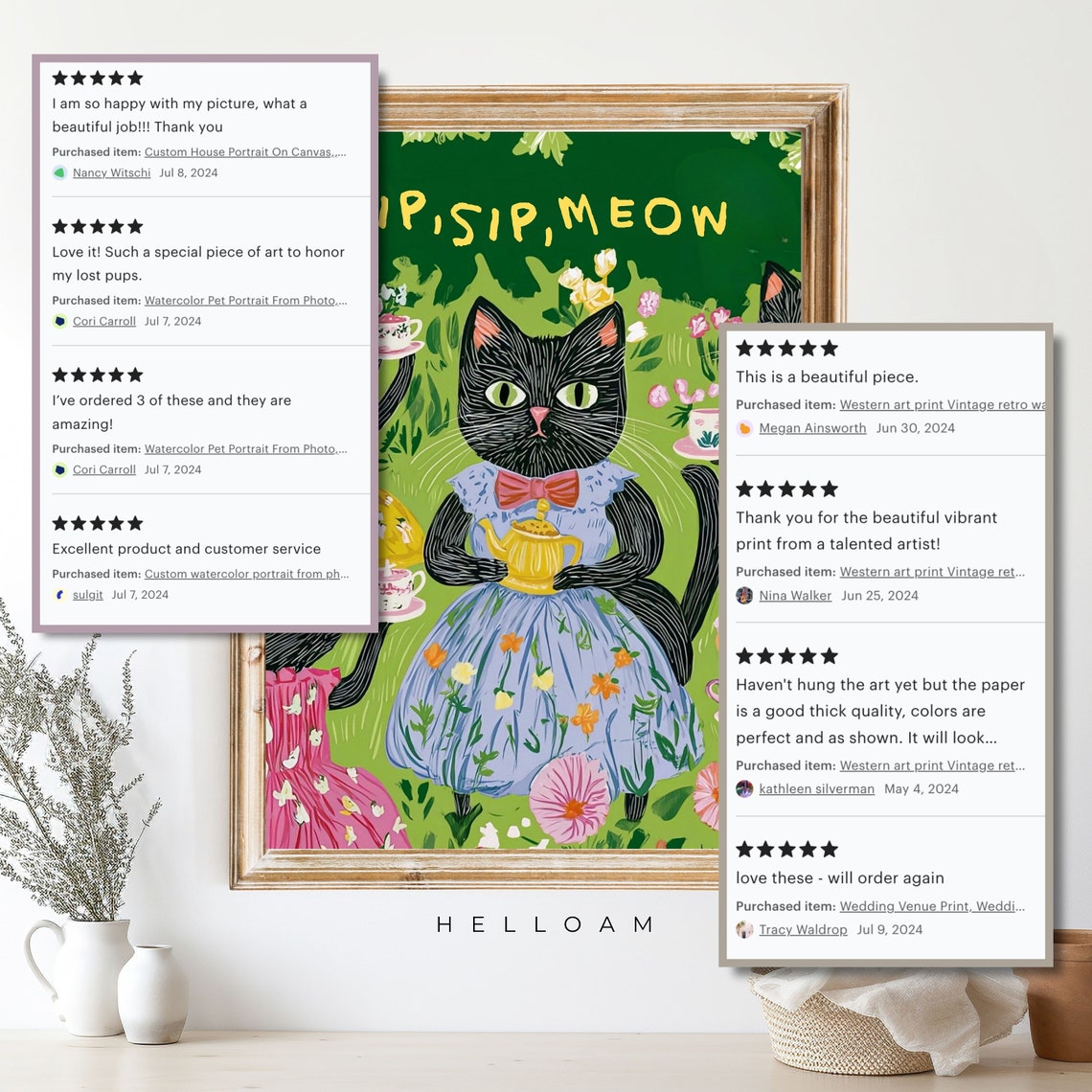 Sip Sip Meow Black Cats Tea Party Floral Dresses Cute Cat Lover Poster - Image 4