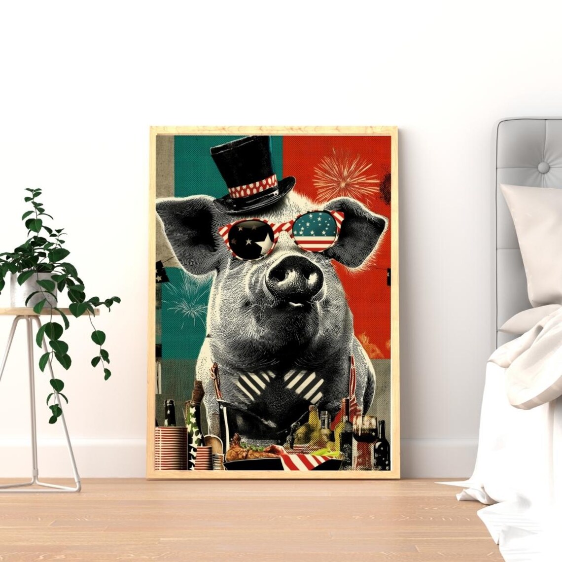 Star Spangled Pig 4th Of July BBQ Party Pop Art Patriotic Piggy Poster