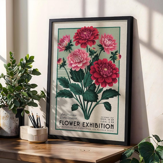 San Francisco Dahlia Festival 1947 Vintage Flower Exhibition Poster