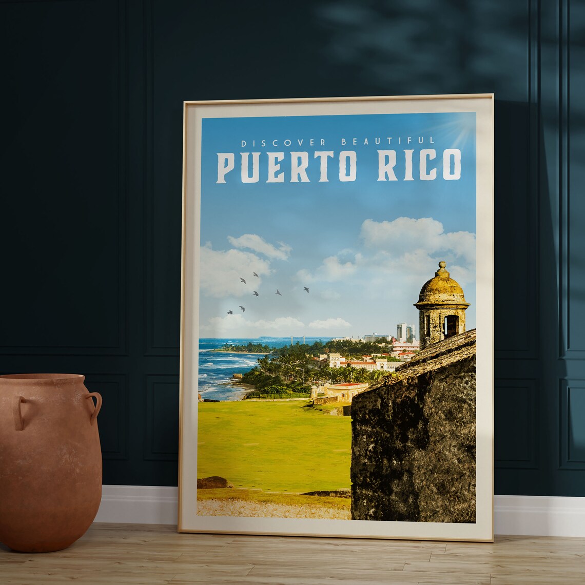 Puerto Rico Travel Poster, San Juan Beach Art Print