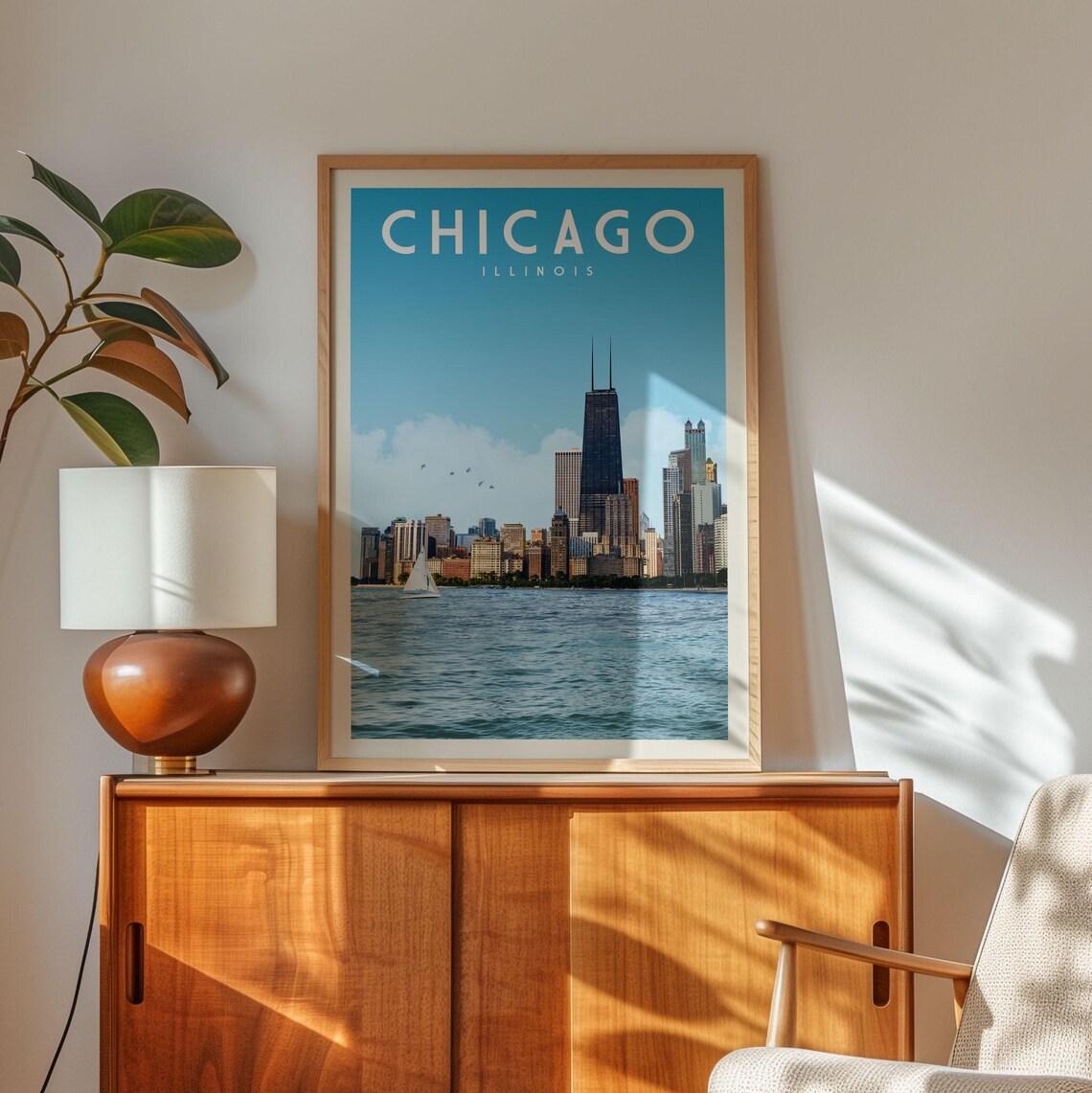 Chicago Skyline Vintage Travel Poster, Illinois