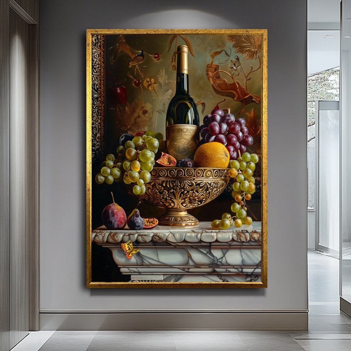 Ornate Bowl Filled With Grapes Art Natrmord Art Still Life Wall Art Modern Kitchen Decor Modern Wall Decor Fruit Art