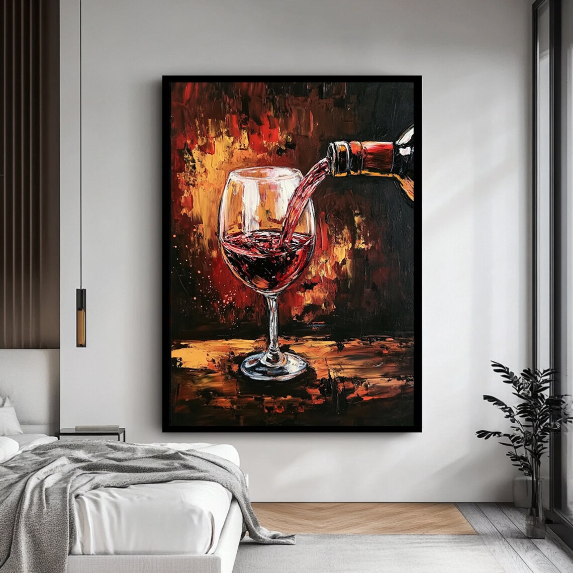 Red Wine Pouring From Bottle Into Glass Abstract Oil Painting Wall Art Poster - Image 4