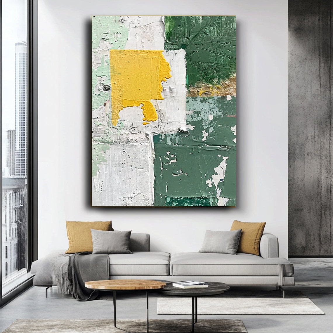 Green White Yellow Abstract Textured Modern Minimalist Art Poster - Image 3