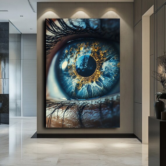 Surreal Blue Eye Macro Golden Circuit Iris Close Up Photography Poster