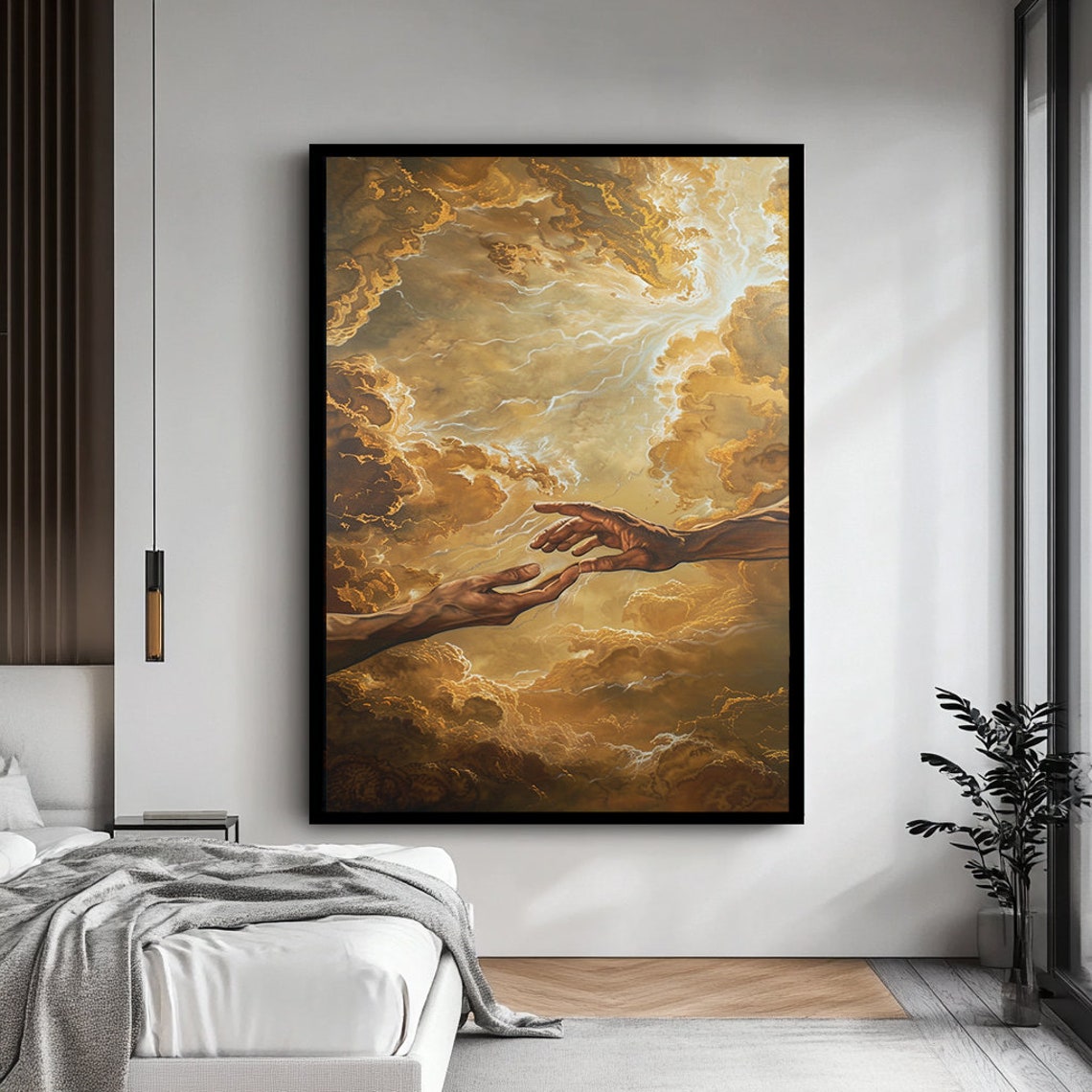 Creation of Adam Hands Reaching Golden Clouds Classical Art Poster - Image 4