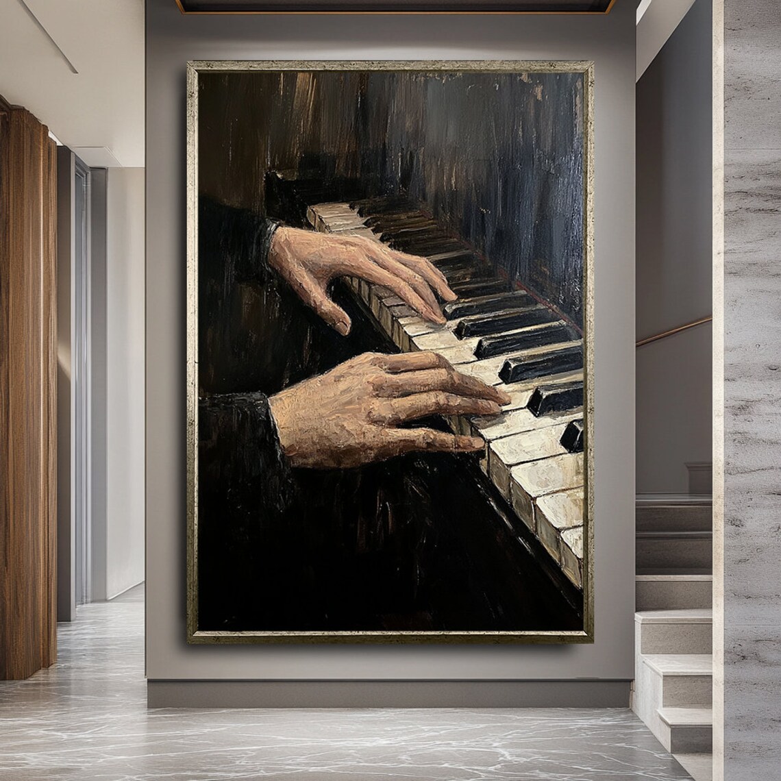 Moody Piano Hands Playing Keys Dark Expressive Oil Painting Music Art Poster - Image 2