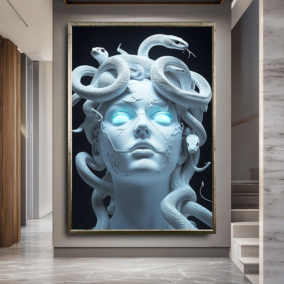 Medusa Snake Hair Art Greek Mythology Wall Art Powerful Gorgon Painting Large Medusa Portrait Bold Ancient Myth Decor For Home