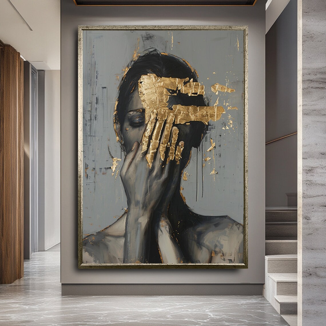 Abstract Woman, Modern Black and Gold Art Print - Image 2