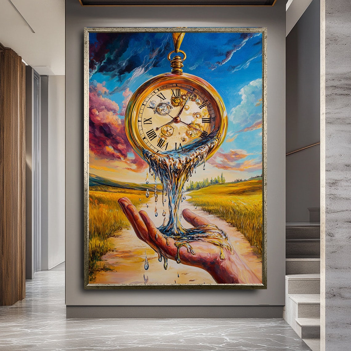 Melting Pocket Watch Pouring Water Into Hand Surreal Time Art Poster - Image 2